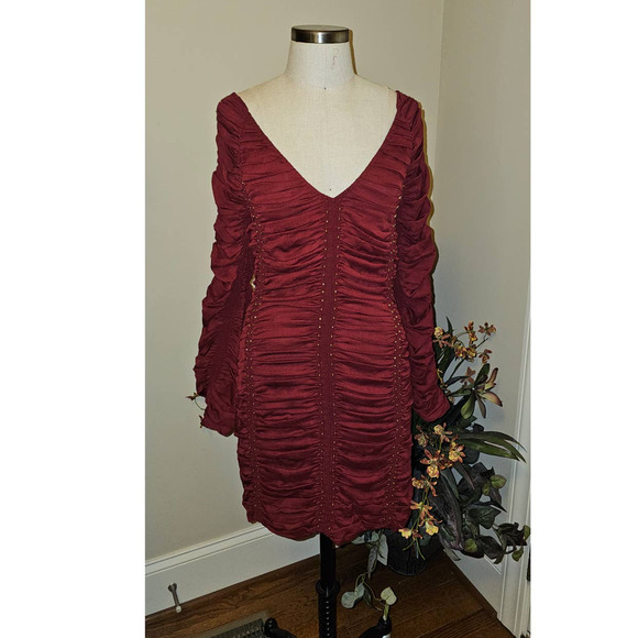 New FREE PEOPLE Western Romance Mini Dress $448 SIZE 4 Red - Picture 4 of 7